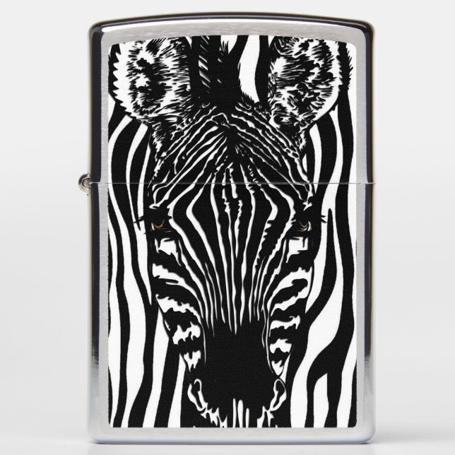 Unique Zebra Head on Zebra Print Zippo Lighter (Front)