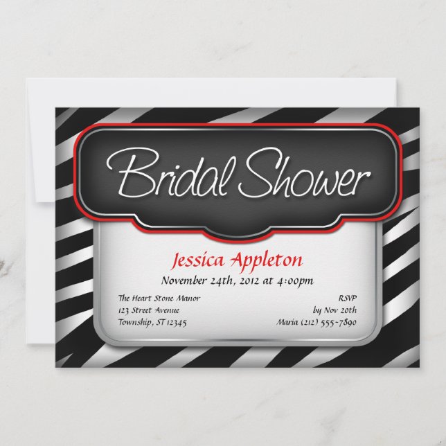 Unique Zebra Print Bridal Shower Invitations (Front)