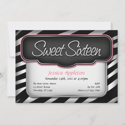 Unique Zebra Print Sweet Sixteen Invitations