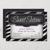 Unique Zebra Print "Sweet Sixteen" Invitations (Front/Back)