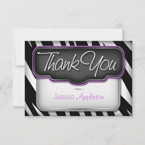 Unique Zebra Print "Thank you" Flat Card