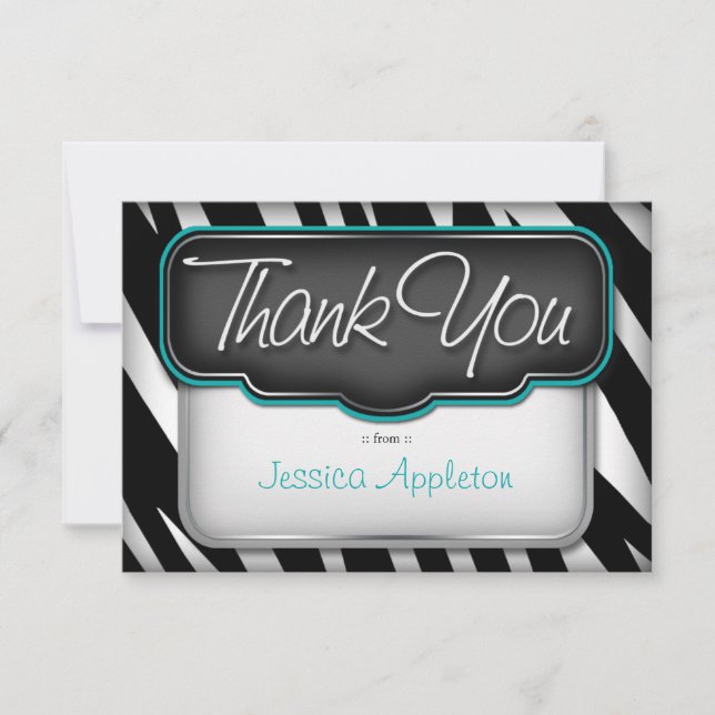 Unique Zebra Print "Thank you" Flat Card (Front)