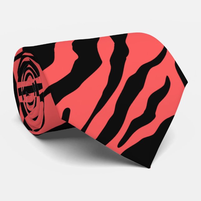 Unique Zebra, Red and Black Striped Pattern Neck Tie (Rolled)