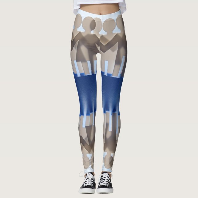 "Unique Zigzag Pattern of Standing People" Leggings (Front)