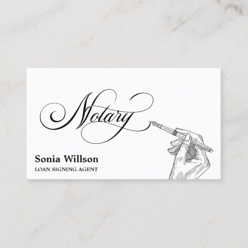 UniquecNotary Loan Signing Agent Typography Hand Business Card