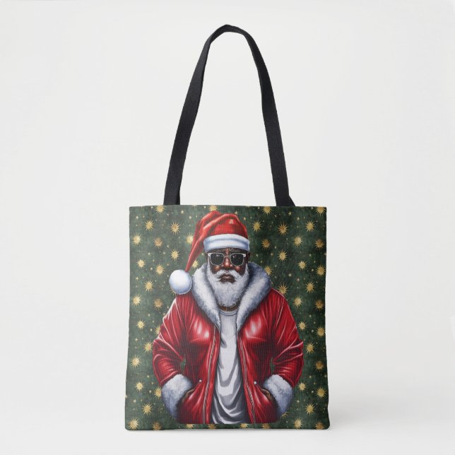 Uniquely Black Santa Large Shoulder Tote (Front)