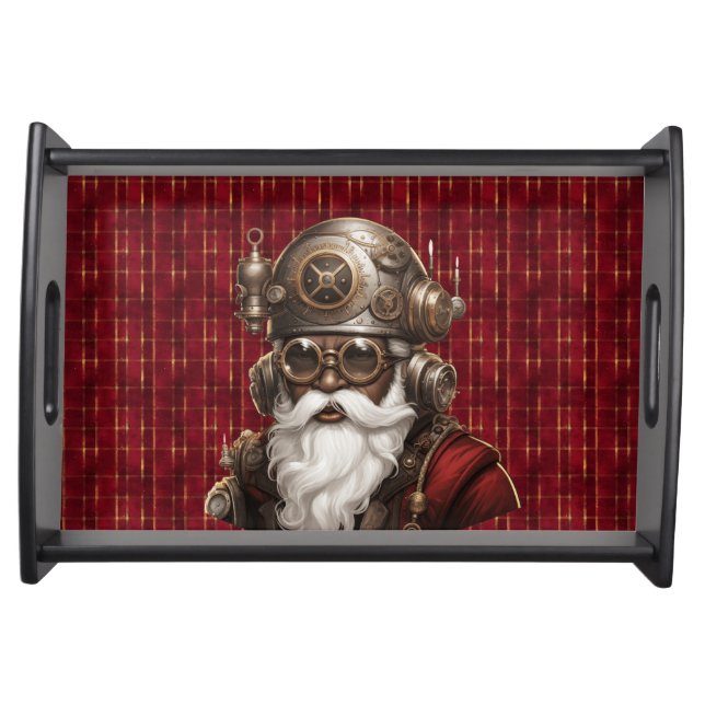 Uniquely Black Steampunk Santa Serving Tray (Front)