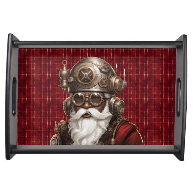 Uniquely Black Steampunk Santa Serving Tray (Front)