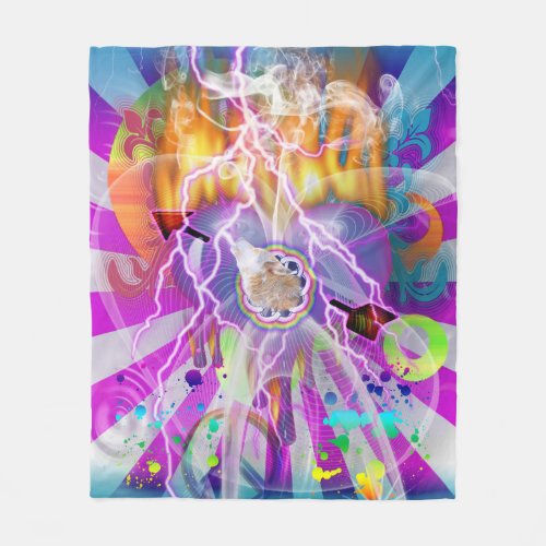 Uniquely Designed Surreal Artwork with Wolf Fleece Blanket