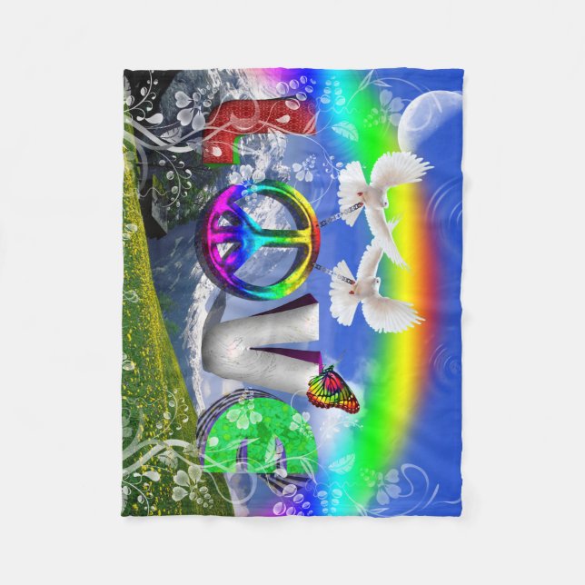 Uniquely Designed Surreal Peace and Love Art Fleece Blanket (Front)