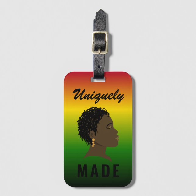 Uniquely Made Black Women's Luggage Tag (Front Vertical)