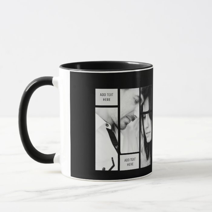 Uniquely Modern Photo Mug with Text Pink Black