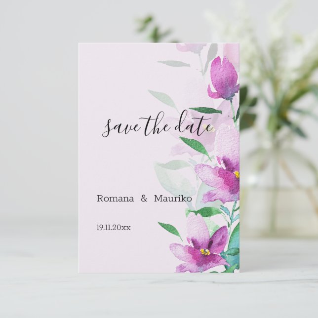 Uniqueness Of Lilac Pink Flowers Watercolor Art  Save The Date (Standing Front)