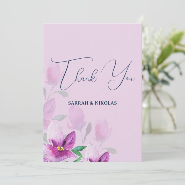 Uniqueness Of Violet Watercolor Art Flowers Thank You Card (Standing Front)