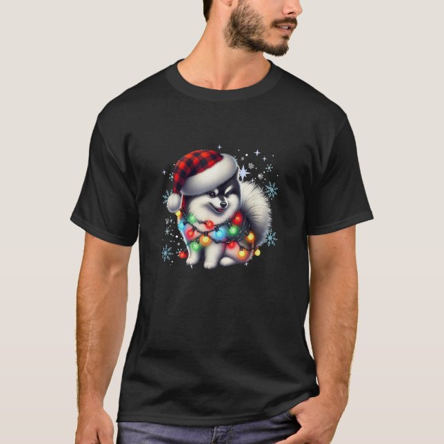 Unisex Adult Pomsky Christmas Xmas  Black Cartoon  T-Shirt (Front)