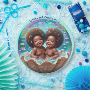 Unisex African Twin Baby  Paper Plates