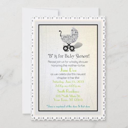 Alphabet Art Baby Carriage Shower Invites