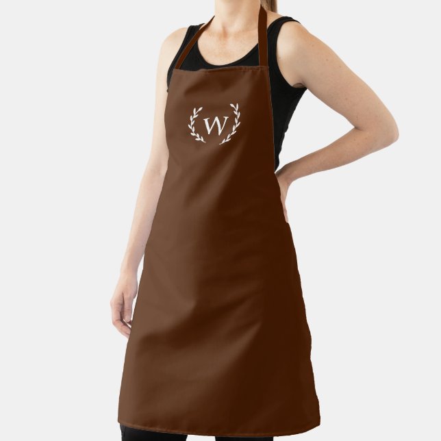 Unisex Apron with Monogram, Dark Brown, Rustic | Zazzle