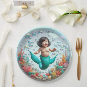 Unisex Asian Baby Mermaid Bubble Paper Plates