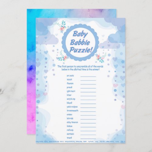 unisex baby babble party game invitation