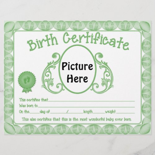 Unisex baby Birth Certificate letterhead