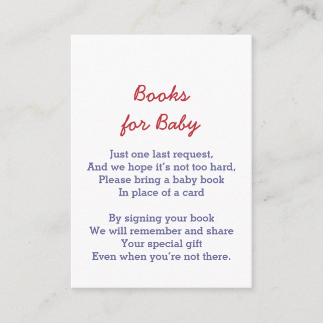 Unisex Baby Book Request Blue White Star Pattern Enclosure Card (Front)