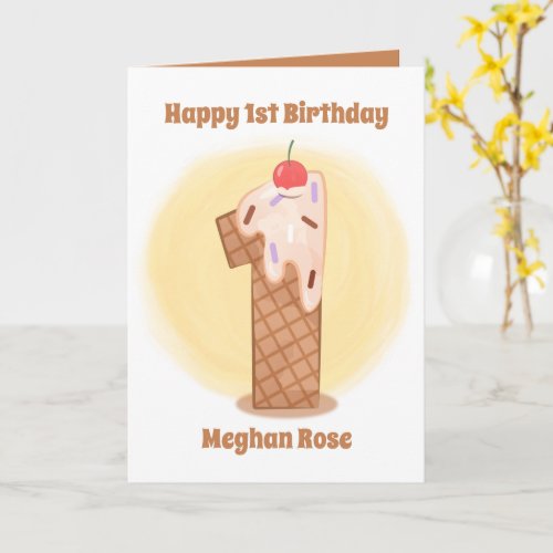 unisex baby ice cream 1st Birthday add sentiment  Card