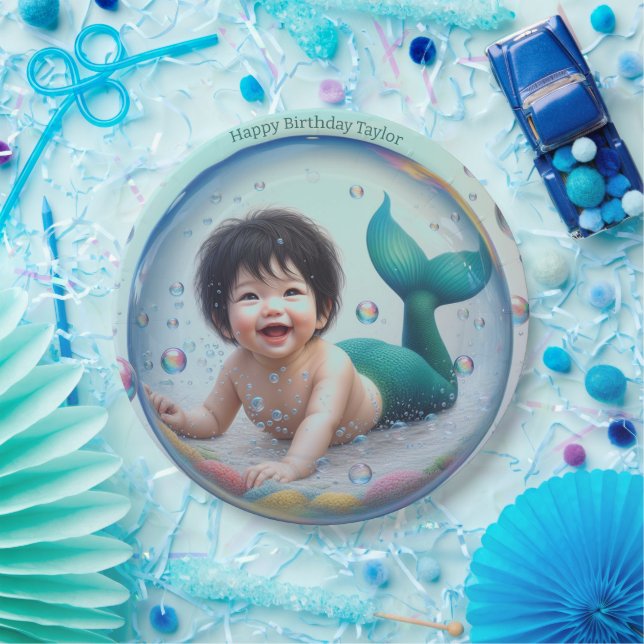 Unisex Baby Mermaid Bubble Paper Plates (Party)