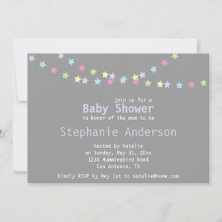 Unisex Baby Shower Colorful Pastel Stars Invitation