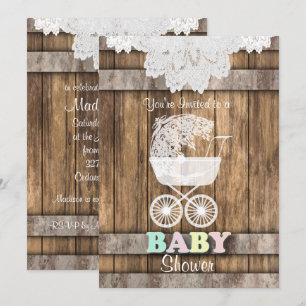 Unisex Baby 👶 Shower in Rustic Wood and Lace Invitation