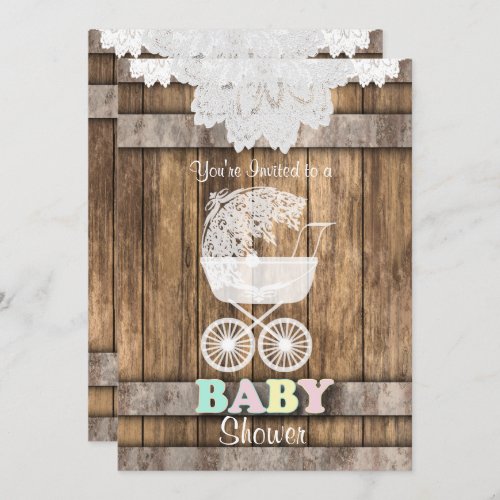Unisex Baby  Shower in Rustic Wood and Lace Invitation