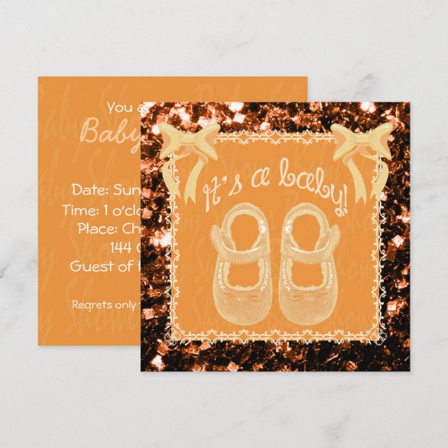 Unisex baby shower orange bronze sparkles Invite (Front/Back)