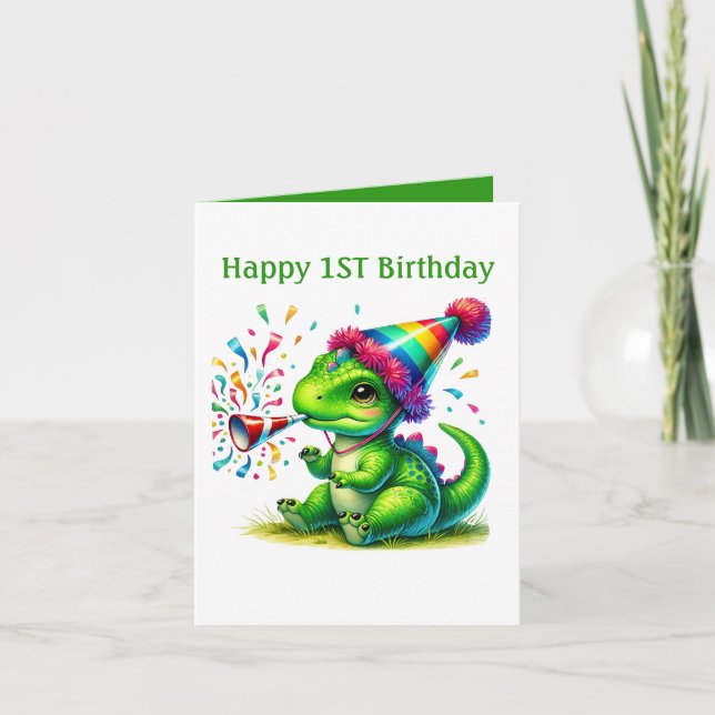 Unisex baby's first Birthday dinosaur  Card (Front)