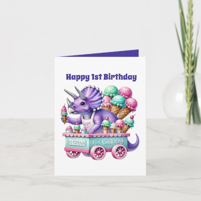 Unisex baby's first Birthday dinosaur Card (Front)