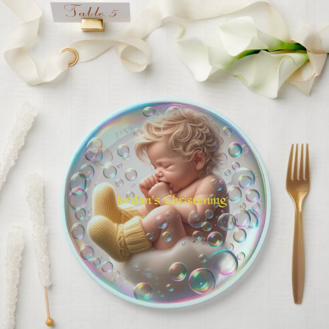 Unisex Blonde Baby Christening Paper Plates (Wedding)