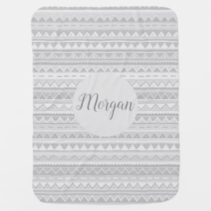 Unisex Cute Gray Tribal Zigzag Pattern with Name Baby Blanket