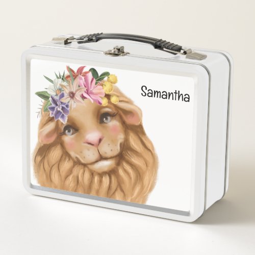 Unisex cute safari lion king jungle greenery print metal lunch box