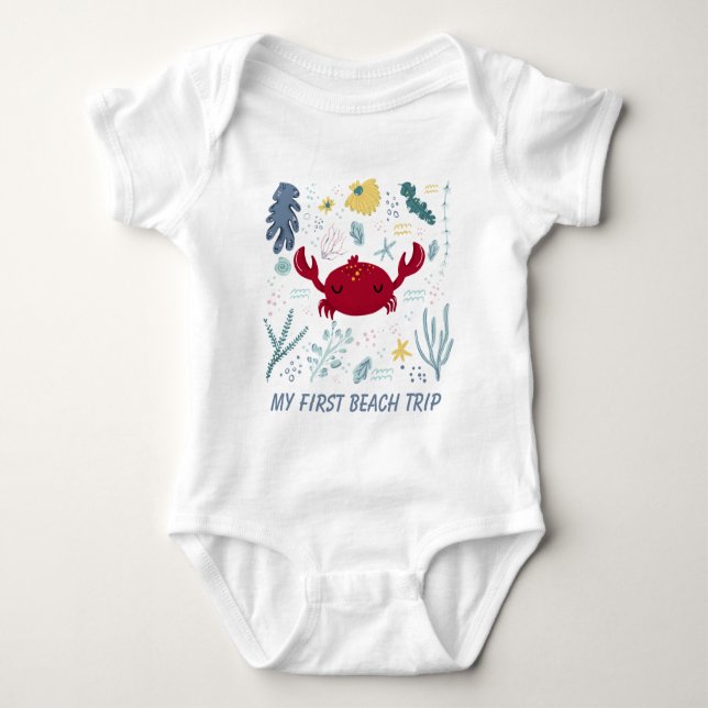 unisex first beach trip Baby Bodysuit (Front)