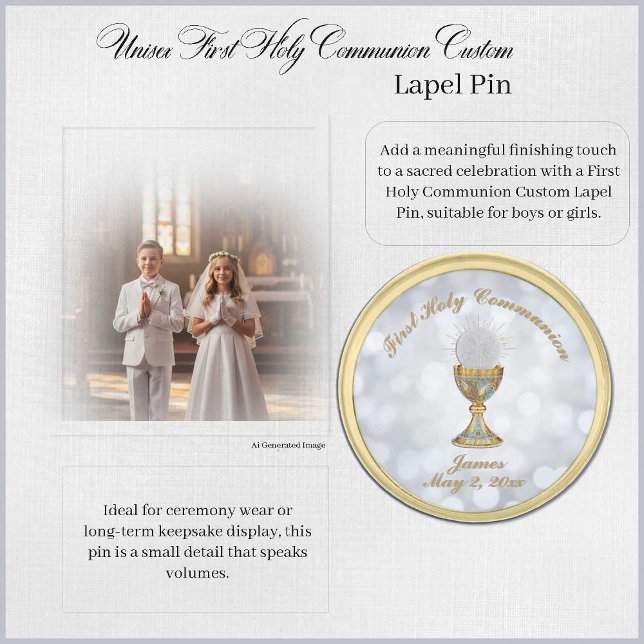 Unisex First Holy Communion Custom Gold Finish Lapel Pin (Creator Uploaded)