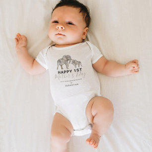 Unisex First Mother's Day Elephant Baby Bodysuit