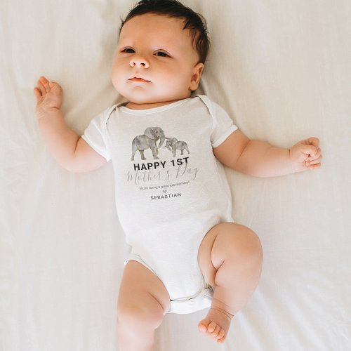 Unisex First Mothers Day Elephant Baby Bodysuit