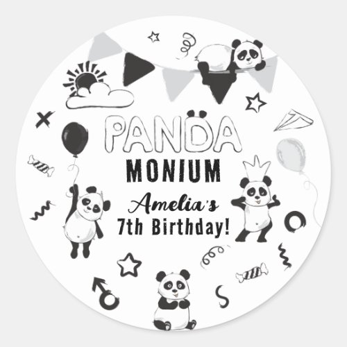 Unisex Fun Panda_Monium Kids Birthday Party Classic Round Sticker