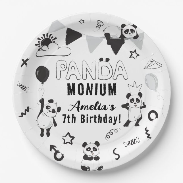 Unisex Fun Panda-Monium Kids Birthday Party Paper Plates (Front)