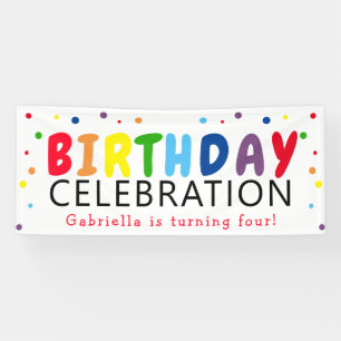 Unisex Fun Rainbow Kids Birthday Celebration Banner