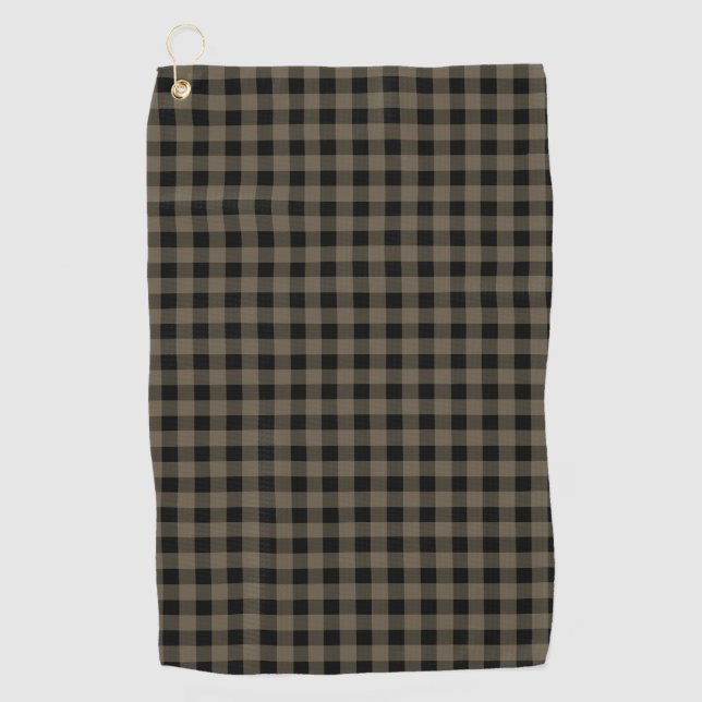 Unisex Grey Black Plaid Checkered Buffalo Pattern Golf Towel (Front)