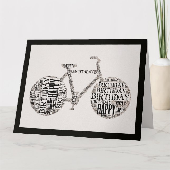 Unisex Happy Birthday Typography Bicycle Card (Front)