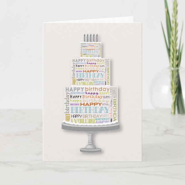 Unisex Happy Birthday Typography Cake Card (Front)