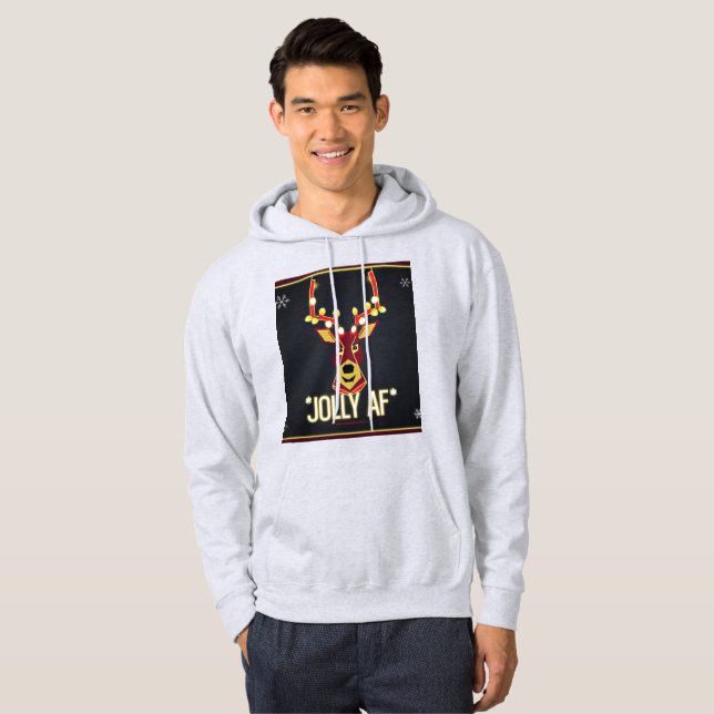 Unisex Jolly AF Christmas Hoodie – Neon Reindeer  (Front Full)