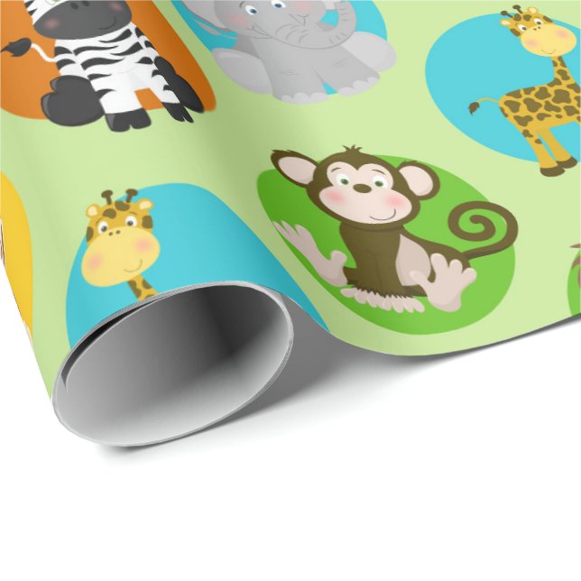 unisex jungle animals kids party wrapping paper (Roll Corner)