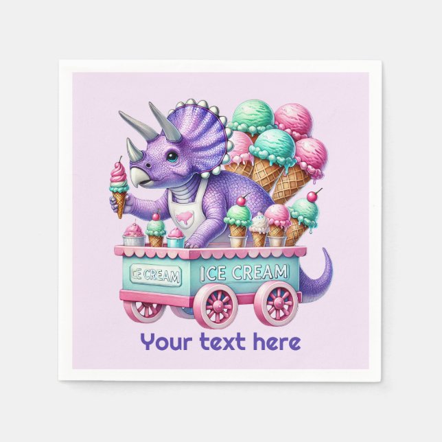 Unisex kids dinosaur ice cream party  napkins (Front)